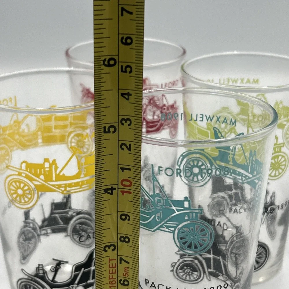 Federal Glass MCM Antique Automobile Glasses Ford Maxwell Cadillac Packard Set 4